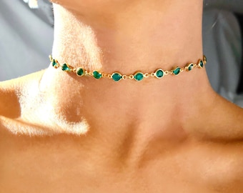 royal green rhinestone choker / deep green stone choker / green cz crystal choker / green gemstone choker / dainty green gem choker / gift