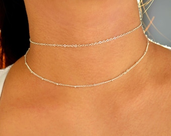 dainty silver layered choker / dainty silver choker / delicate choker silver / silver choker necklace / simple choker necklace / silver