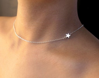 silver star choker necklace / dainty silver choker gold / dainty silver star necklace / delicate star choker necklace / celestial jewelry