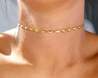 Gold Herzen Edelstahl Choker / Gold wiederholende Herzen Choker / Gold Herz Choker / Gold Herz Kette / Choker mit Goldkette