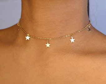 gold star choker / star charm choker / dainty star choker / gold choker necklace / gold stars choker / star choker gold / dainty gold choker