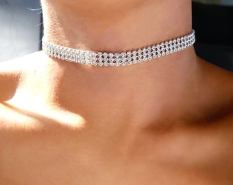 rhinestone choker 1 cm / sparkly rhinestone choker / thick rhinestone choker / layered rhinestone choker / diamond choker/luxury choker/gift