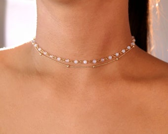 Short Beaded Necklace,\u00a0Multicoloured Beads\u00a0Gold Plated Women Jewelry GiftNK80 Garnet Dainty Chain Choker Beautiful Prehnite