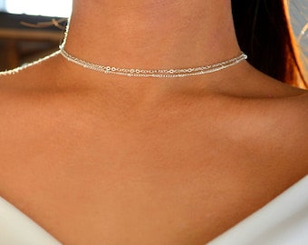 dainty silver double strand choker / dainty silver necklace / silver choker necklace/ simple choker silver /delicate silver choker/lead free