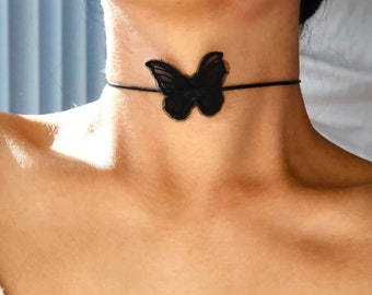 simple black lace butterfly choker / black butterfly choker / black floating butterfly choker / single black butterfly choker / butterflies