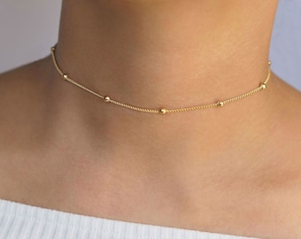 dainty gold satellite choker, delicate simple minimalist modern chain chokers simple chokers daily wear elegant classy minimal gift jewelry