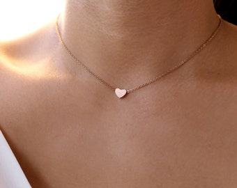 Mini Rose Gold Heart Charm Necklace Pink Gold Hammered Heart Necklace Tiny Rose Gold Heart Necklace 24K Rose Gold Vermeil