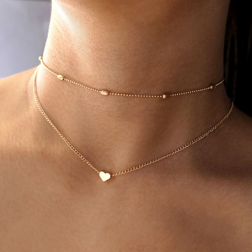 Layered Heart Choker Gold or Silver Heart Choker Necklace Etsy