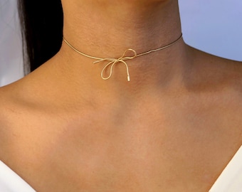 silver or gold side bow choker / bow necklace / bowtie choker /dainty bow choker / dainty gold  bow necklace / bow tie choker/gift