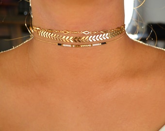 gold multi choker set / gold layered choker necklace / dainty gold choker necklace / gold choker layered/gold chain choker set/dainty choker