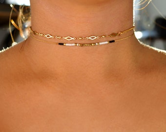 twee-in-1 sierlijke chokerset, delicate dunne gelaagde ketting, gelaagde rocailles, geometrisch stapelen uniek cadeau voor haar, trendy