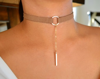 tan velvet choker