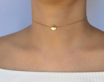 silver or gold single coin choker / coin choker / disc choker / disc choker gold / dainty gold choker / simple gold choker