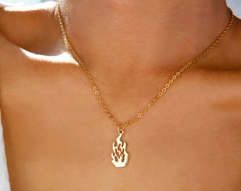 silver or gold flame pendant necklace / twin flame necklace / flame pair necklace / dainty gold silver fire necklace / dainty flame choker