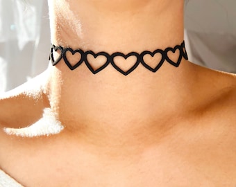 black hearts choker / cut out heart choker / black heart choker / suede heart choker / repeating heart choker / repeating hearts choker