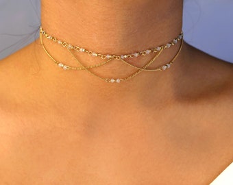 dainty royal gem choker / dainty beaded choker / wedding choker jewelry / gift for her / princess choker /dainty stone choker/lead free