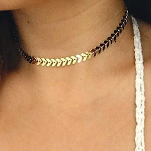 gold chevron choker necklace / gold arrow choker / simple gold choker necklace / bohemian choker necklace / boho choker / dainty gold choker