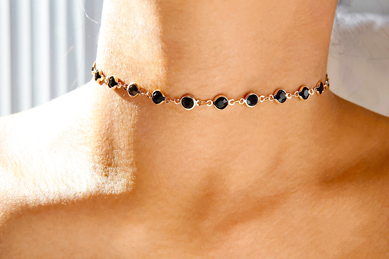 Elegant Black Rhinestone Choker Necklace / Dainty Black Stone Etsy