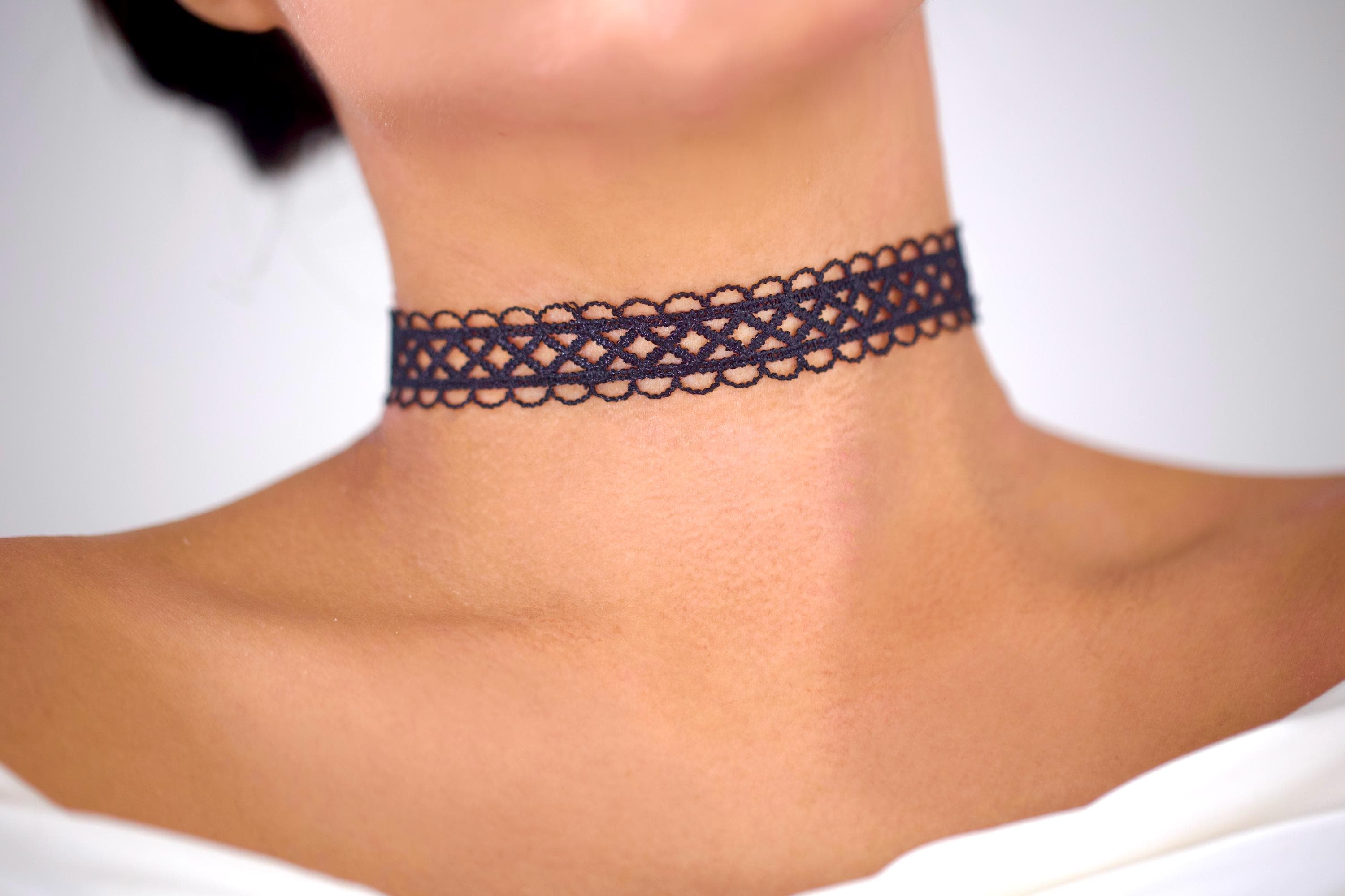 Black Lace Crochet Style Choker, Elegant Victorian Knit Style