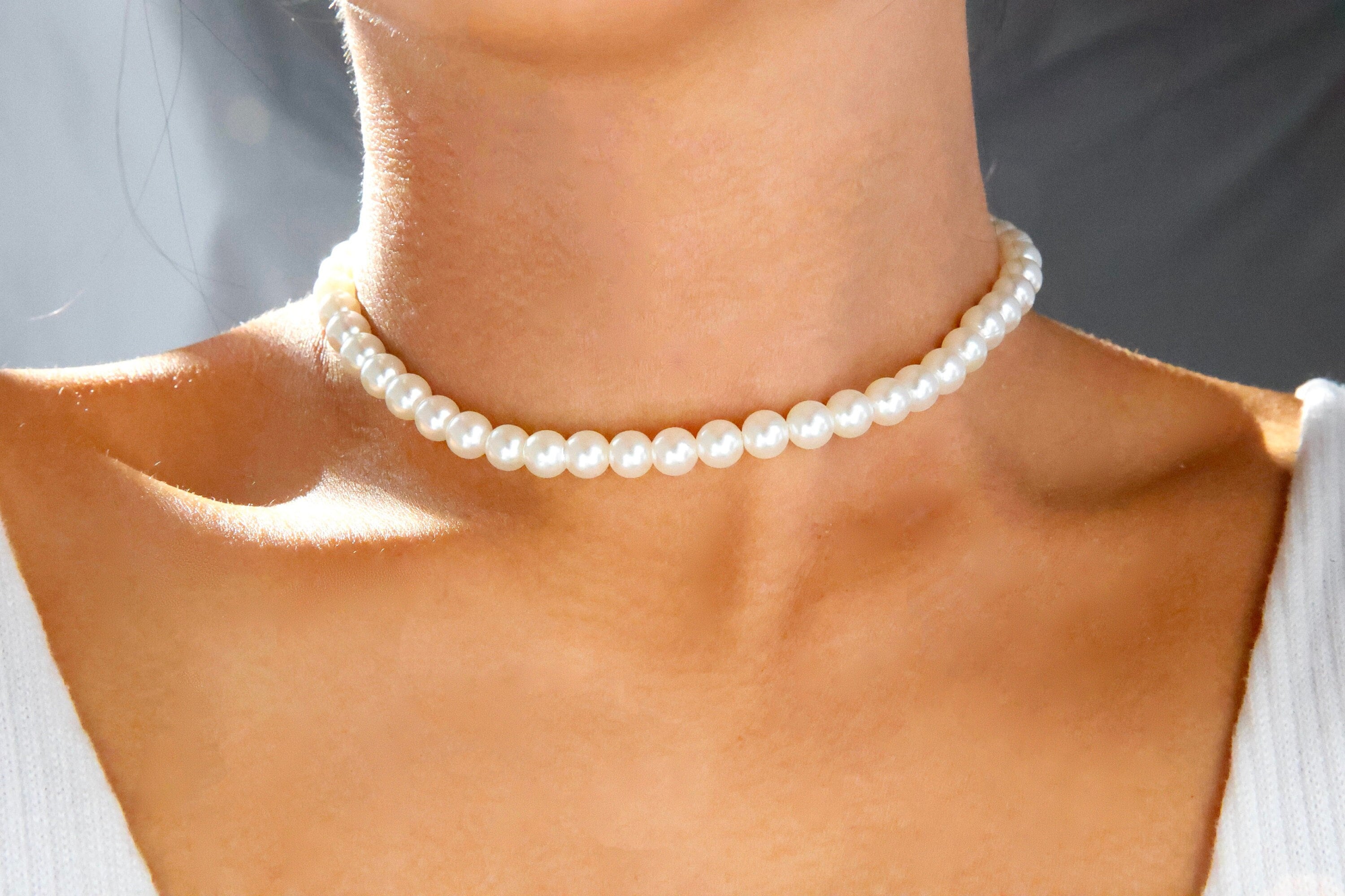 Collier Ras Du Cou En Fausses Perles Rétro - Style Bohème Unisexe, Perles De 6mm