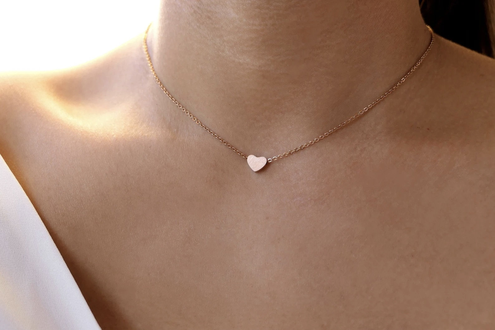 Silver Stainless Steel Heart Necklace / Rose Gold Heart