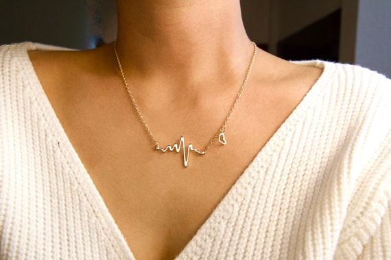 Silver OR Gold Heartbeat Necklace Heartbeat Pendant Gold