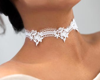 White Lace Choker: Bridal Style Floral Lace Drape Chokers in Black, White