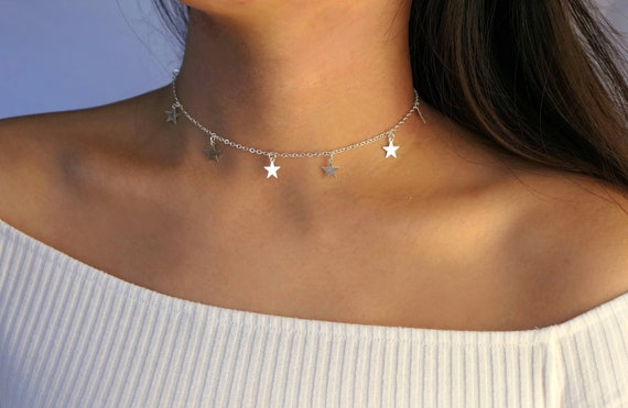 Silver Star Choker Star Choker Dainty Star Choker Star