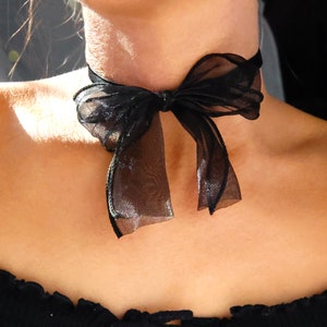 black lace bow choker / big lace bow choker necklace / big black ribbon choker / black bowtie choker / black bow choker anime / classy bow Black