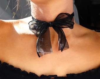 black lace bow choker / big lace bow choker necklace / big black ribbon choker / black bowtie choker / black bow choker anime / classy bow