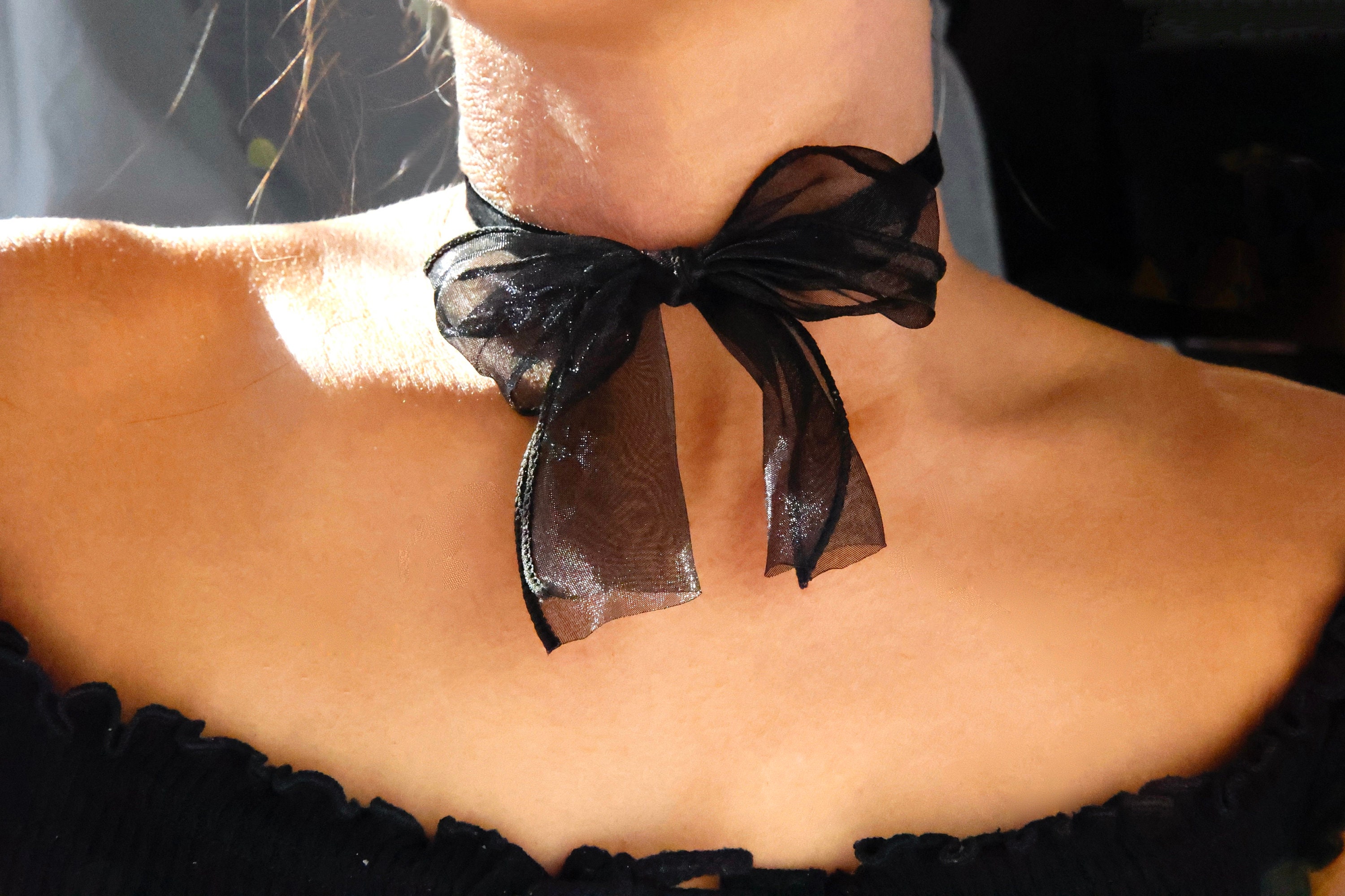 Black Lace Bow Choker / Big Lace Bow Choker Necklace / Big Black Ribbon  Choker / Black Bowtie Choker / Black Bow Choker Anime / Classy Bow 