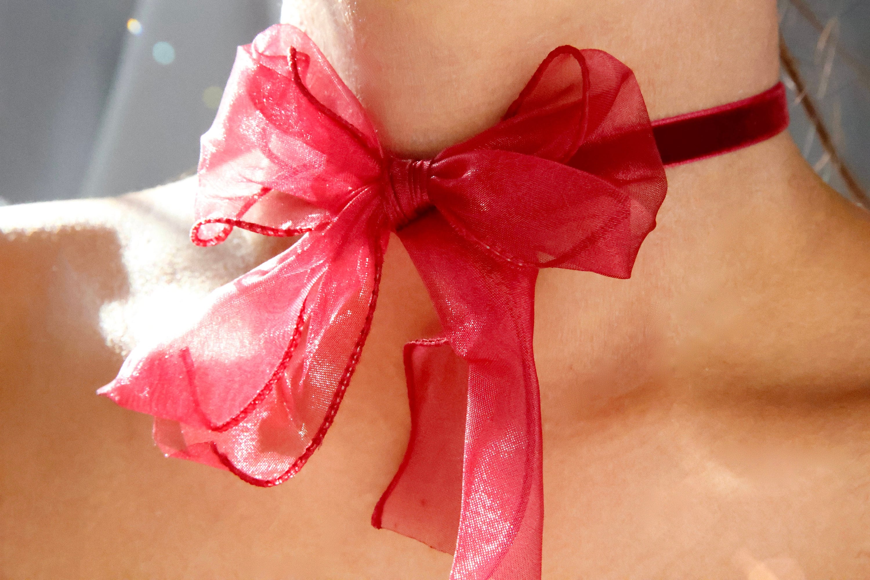 Red Lace Bow Choker Necklace / Big Red Lace Bow Choker / Red