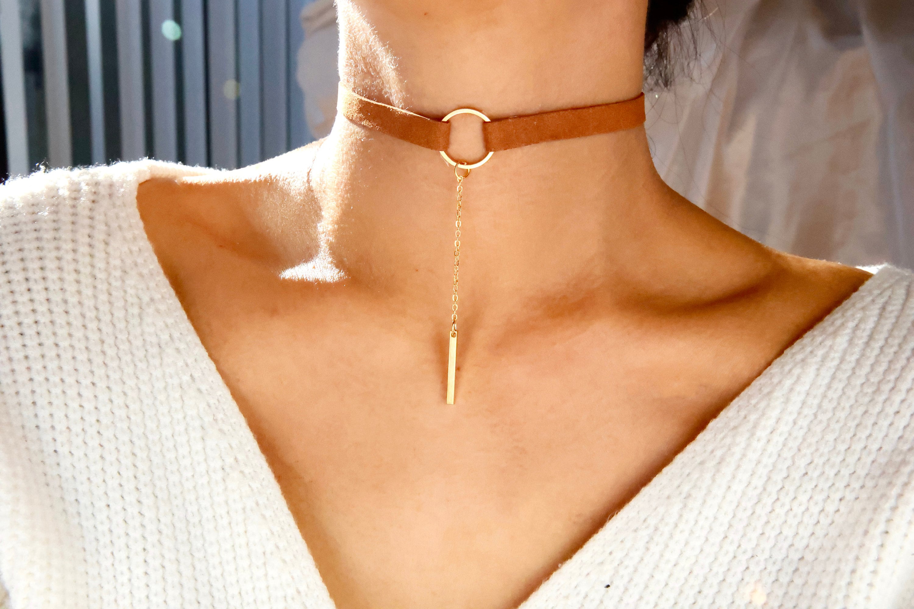 [RECTO] / ☆ SHOEHORN NECKLACE / VINTAGE BROWN Men Leather Necklace Long Brown Necklace Alloy Pendant