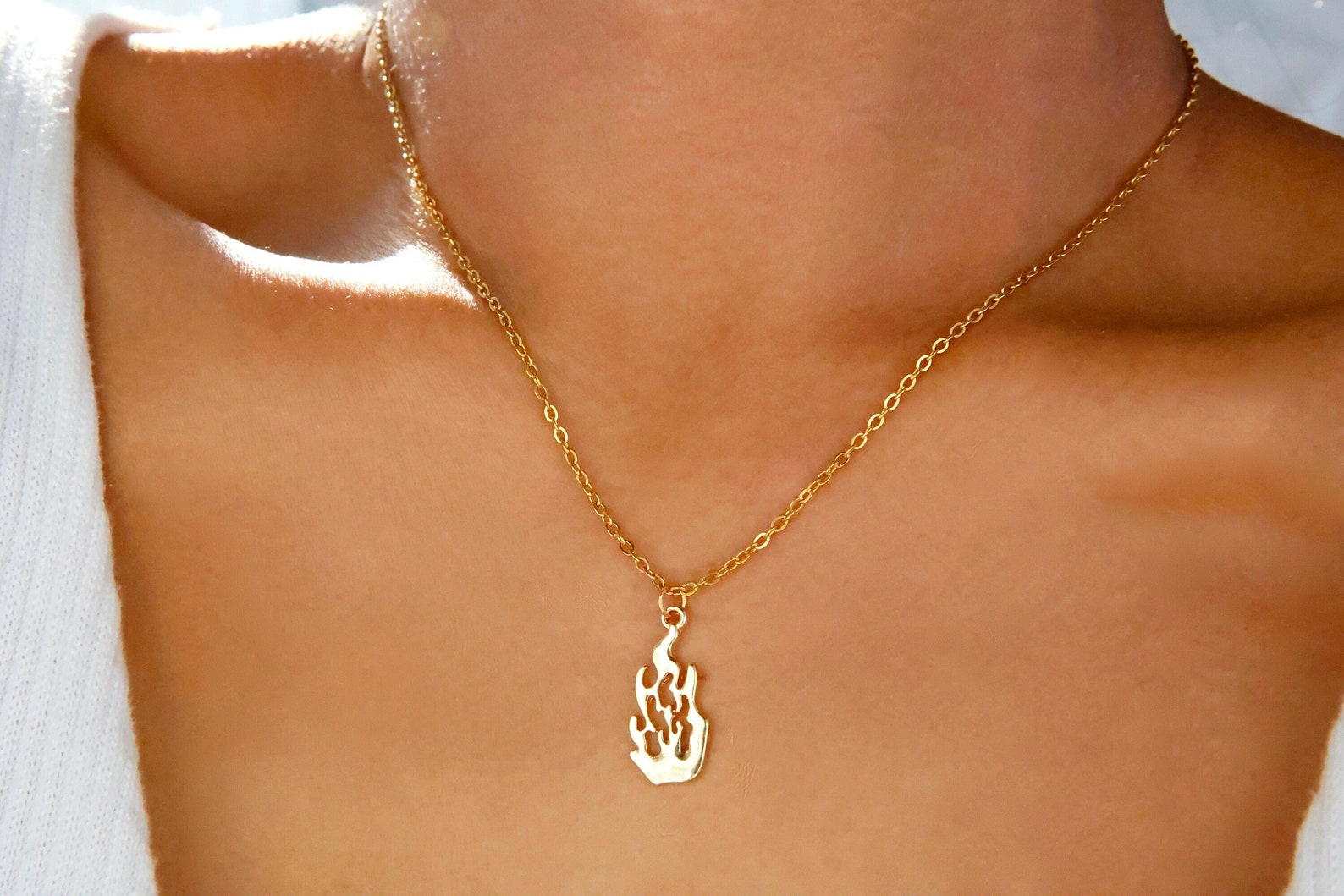 Silver or Gold Flame Pendant Necklace, Twin Flame Pair Gift, Dainty ...