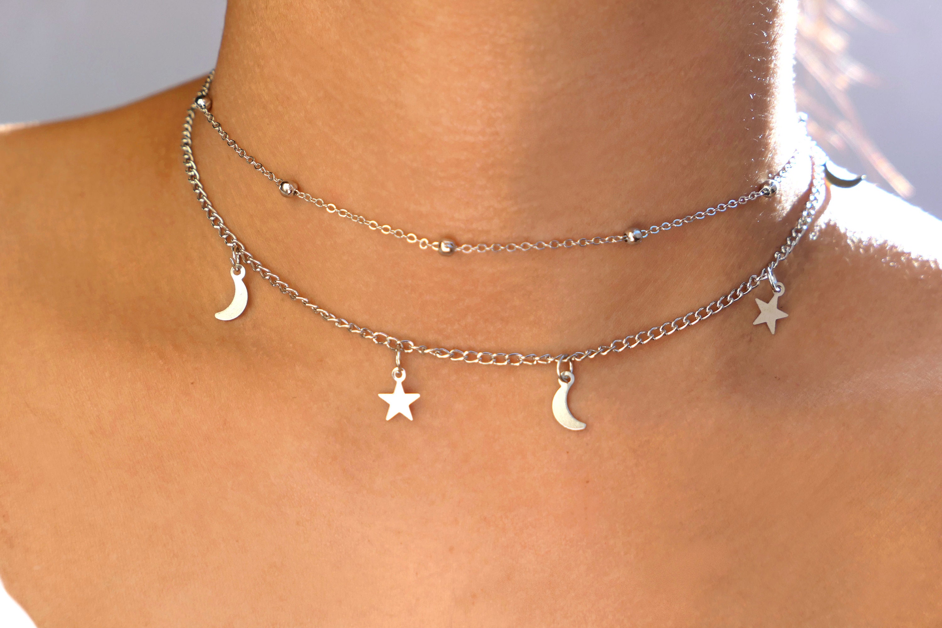 Silver moon choker deals