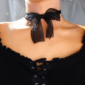 black lace bow choker / big lace bow choker necklace / big black ribbon choker / black bowtie choker / black bow choker anime / classy bow image 6