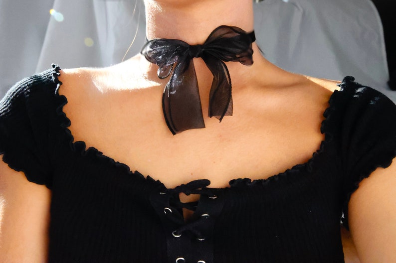 black lace bow choker / big lace bow choker necklace / big black ribbon choker / black bowtie choker / black bow choker anime / classy bow image 6