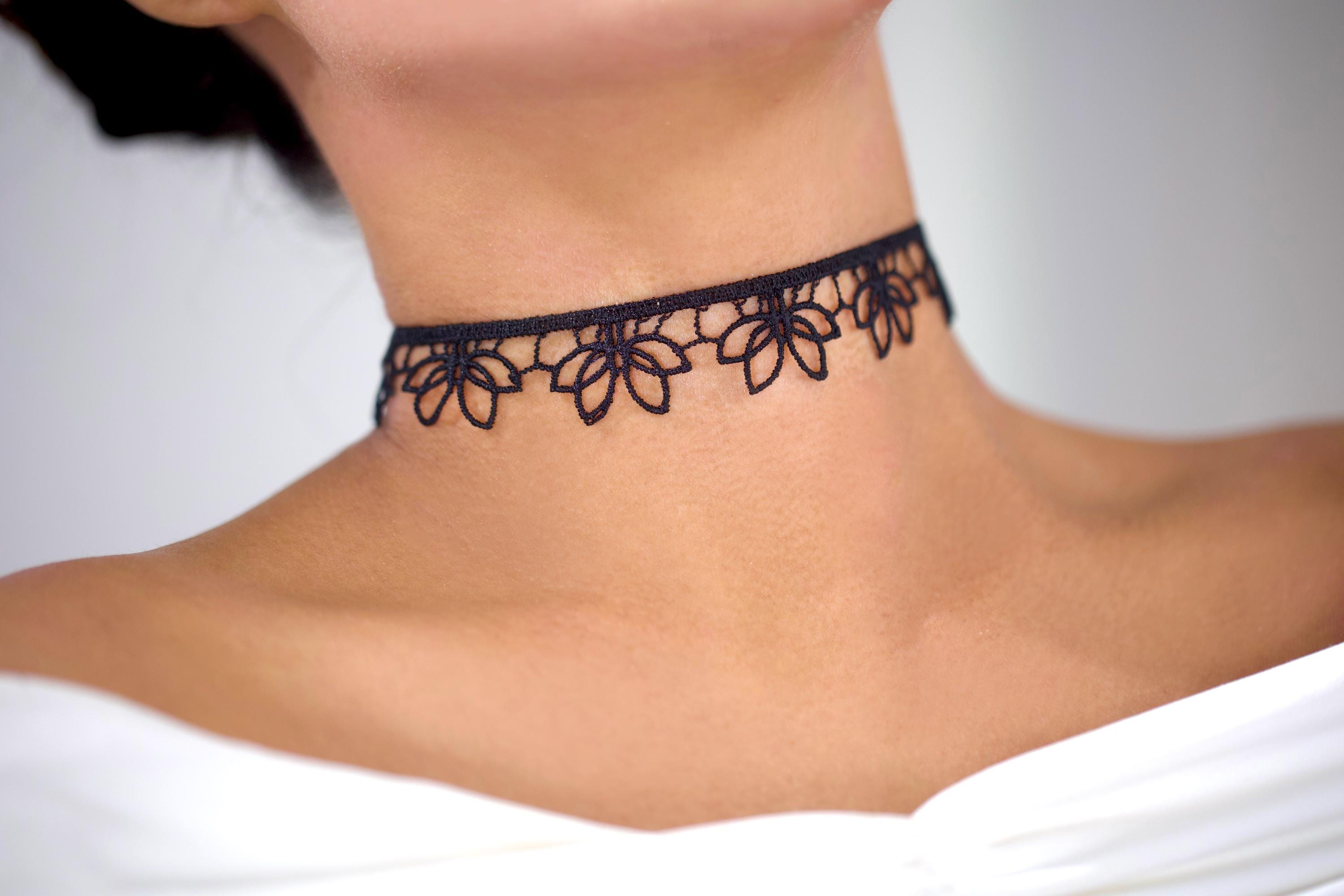 Black Lotus Floral Choker, Sacred Water Lily Lace Flower Detailed