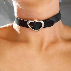 Belt Buckle PU Leather Choker Necklace / Adjustable Belt Choker Necklace / Black Belt Metal ...