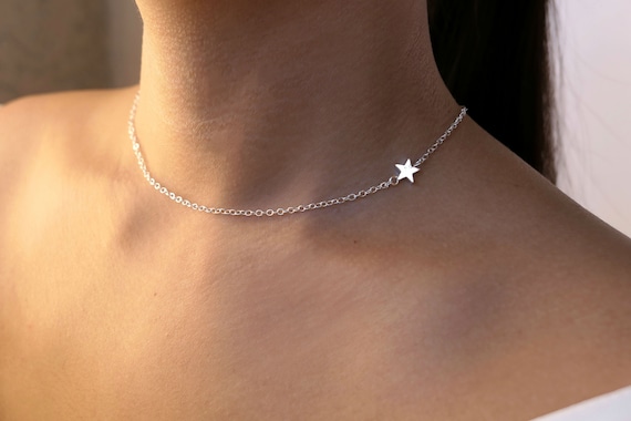 Silver choker necklace with stars clearance