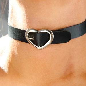 Belt Buckle PU Leather Choker Necklace / Adjustable Belt Choker Necklace / Black Belt Metal ...