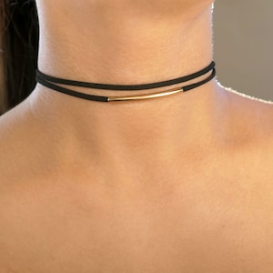 silver or gold bar suede choker / black leather choker / black velvet choker/black suede choker / classy choker / double black choker image 8