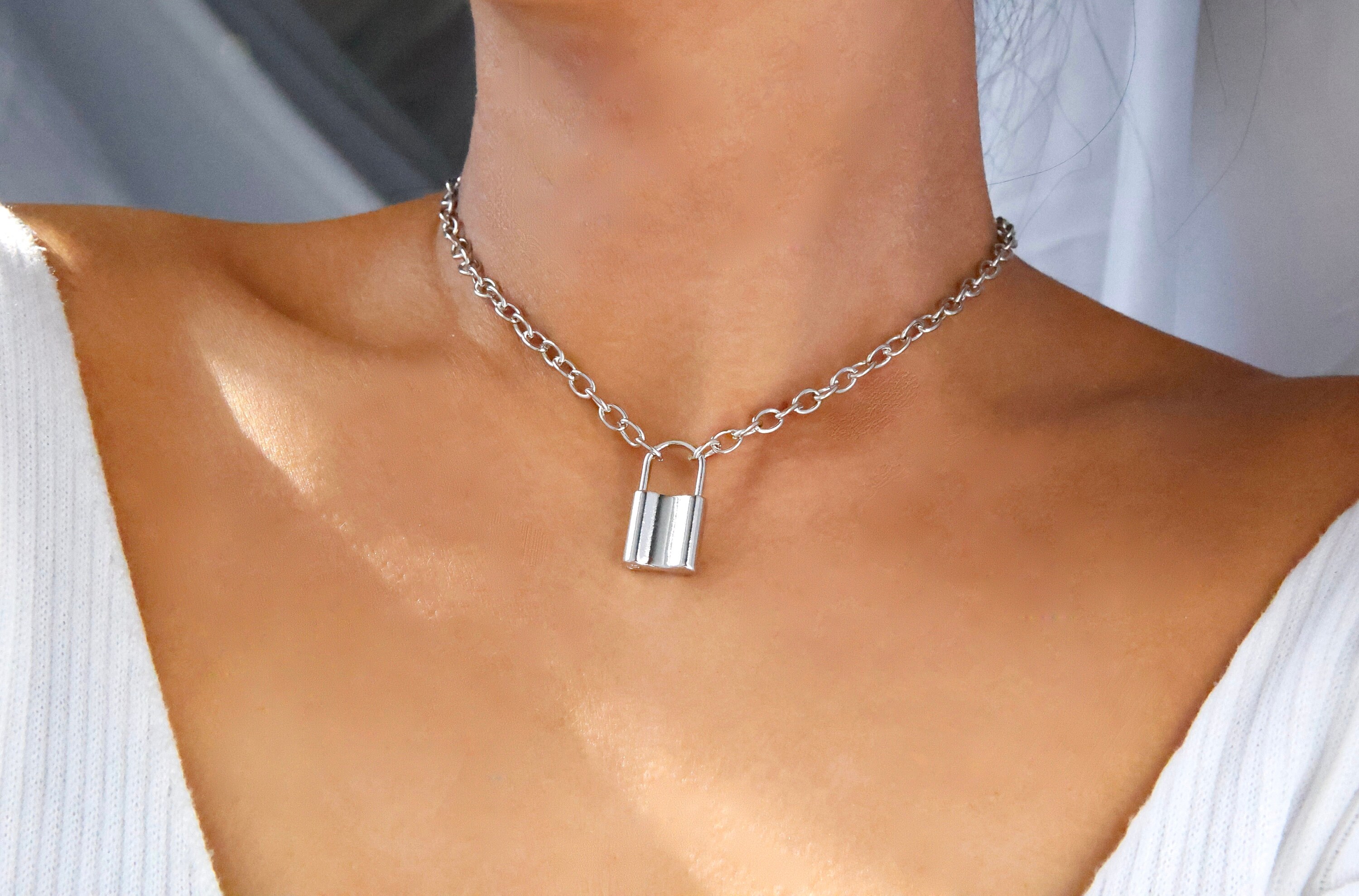 Silver OR Gold Padlock Necklace / Padlock Pendant Necklace