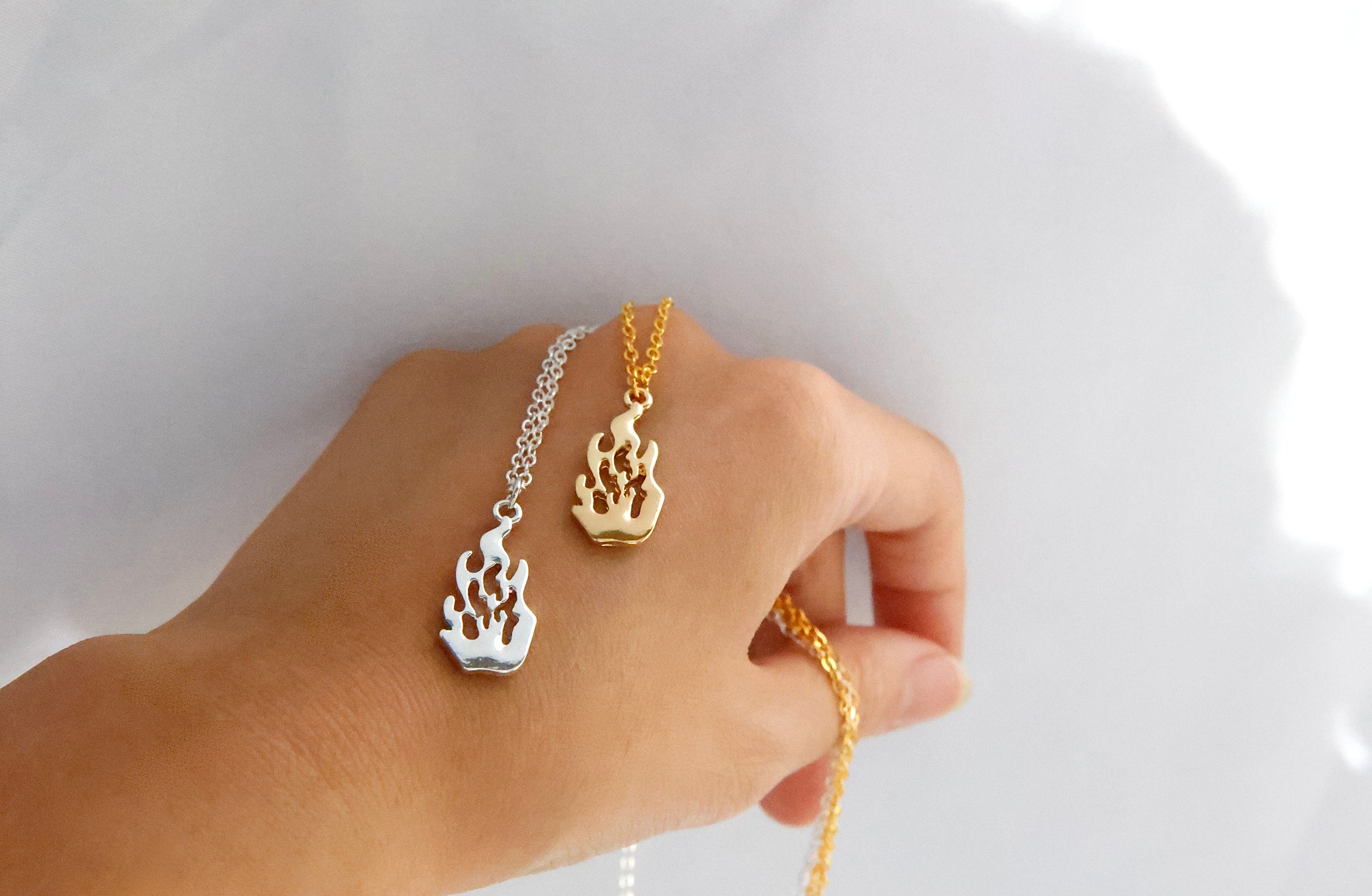 Silver or Gold Flame Pendant Necklace, Twin Flame Pair Gift, Dainty ...