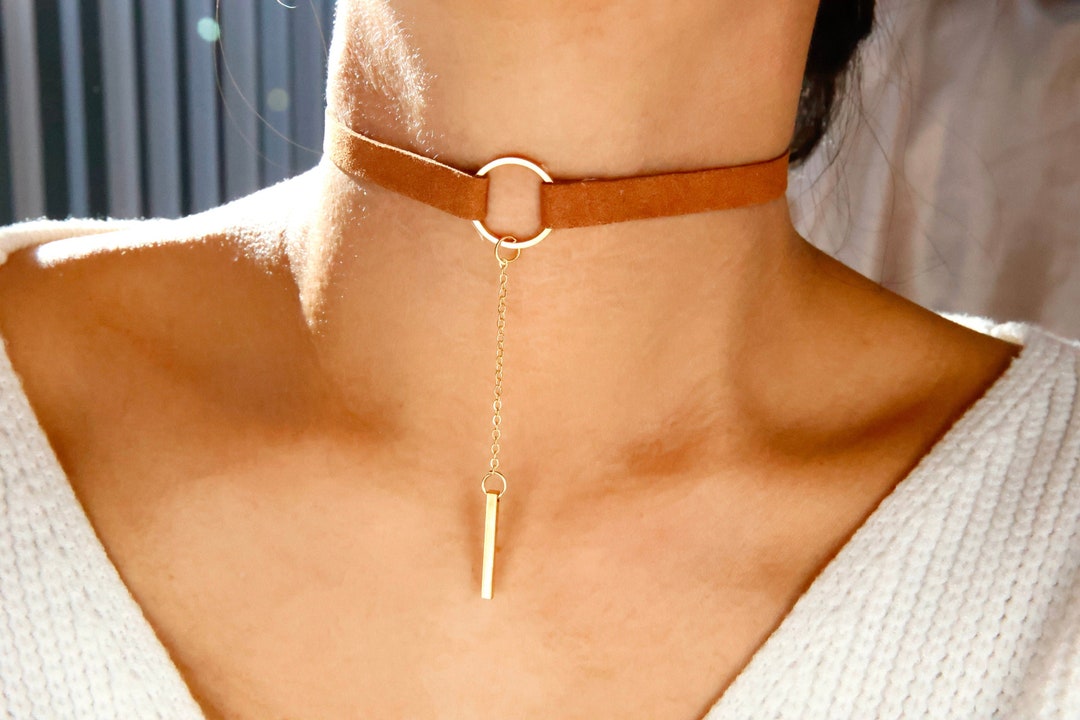 Red Brown Suede Choker / Brown Velvet Choker / Brown Leather Choker ...