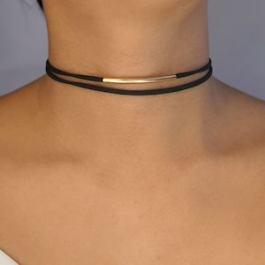 silver or gold bar suede choker / black leather choker / black velvet choker/black suede choker / classy choker / double black choker image 5