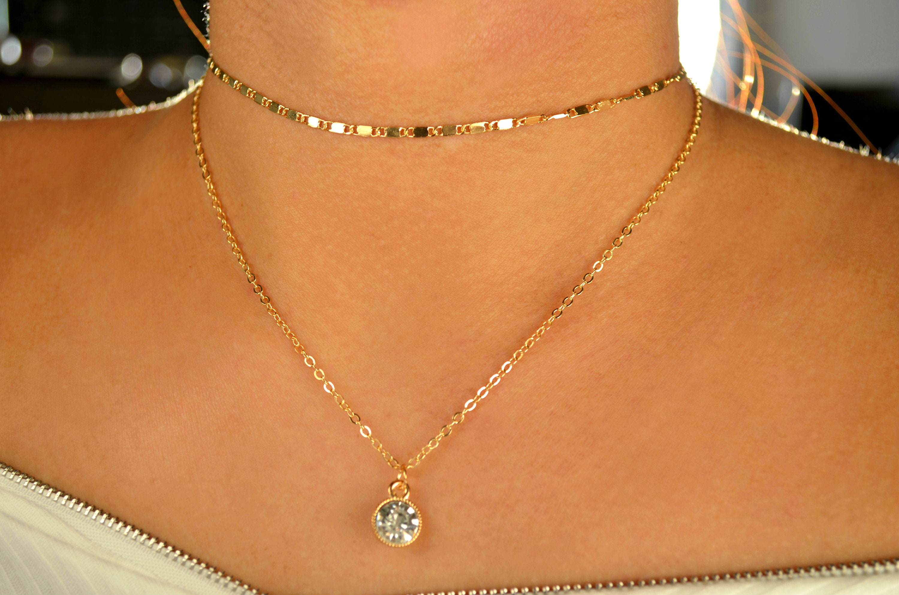 Gold Cz Choker / Gold Choker Necklace / Diamond Necklace / Etsy