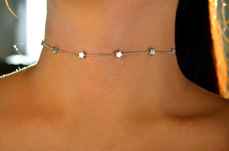 Chokers Subtle Gold or Silver Tiny Stars Choker / Dainty Star Choker/ Silver Star ...