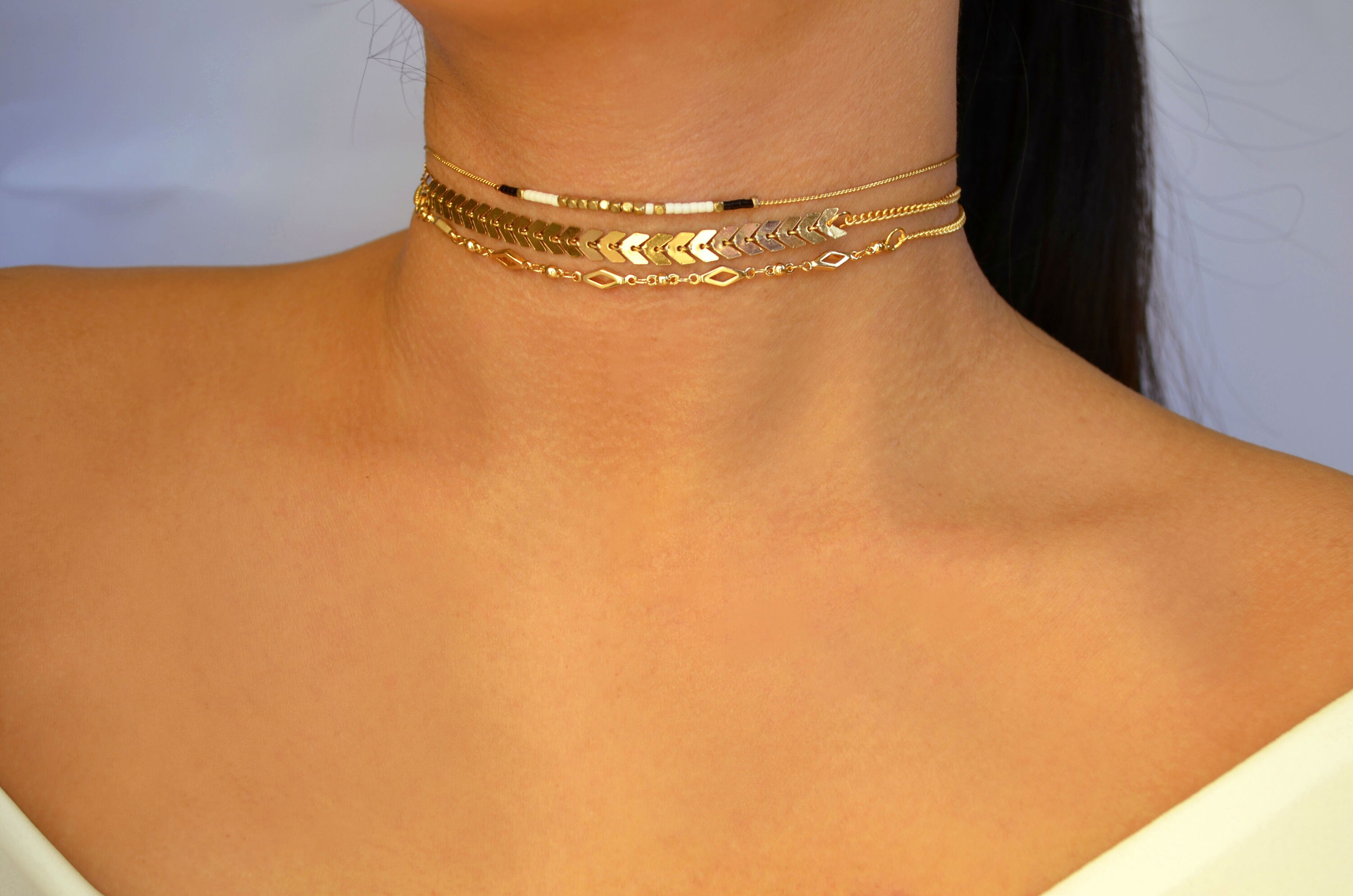 14K Gold Plated Double Layer Choker – Dainty Gold Necklace Set For Women – Trendy Layered Pendant Jewelry