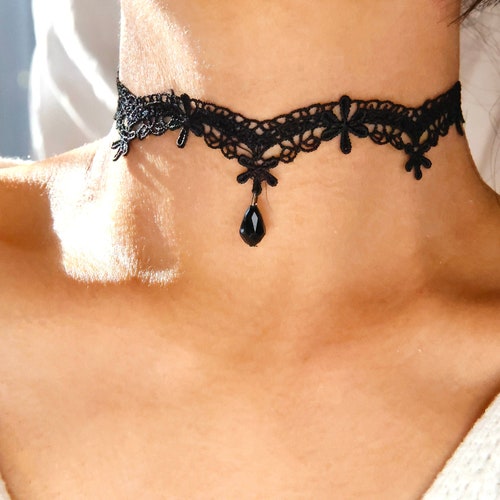 Black Lace Choker Etsy